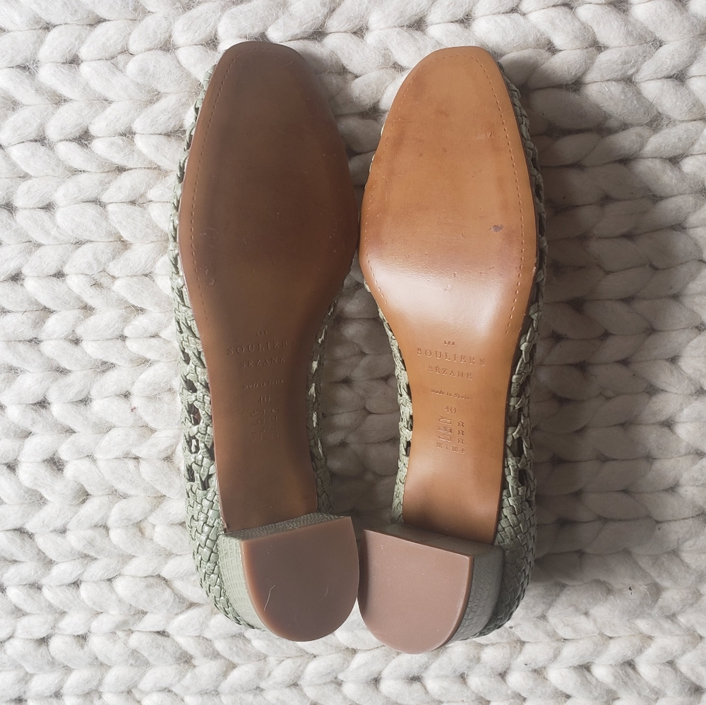 Sezane Woven Laura Court Block Heel Pumps in Sage Green - Picture 9 of 17